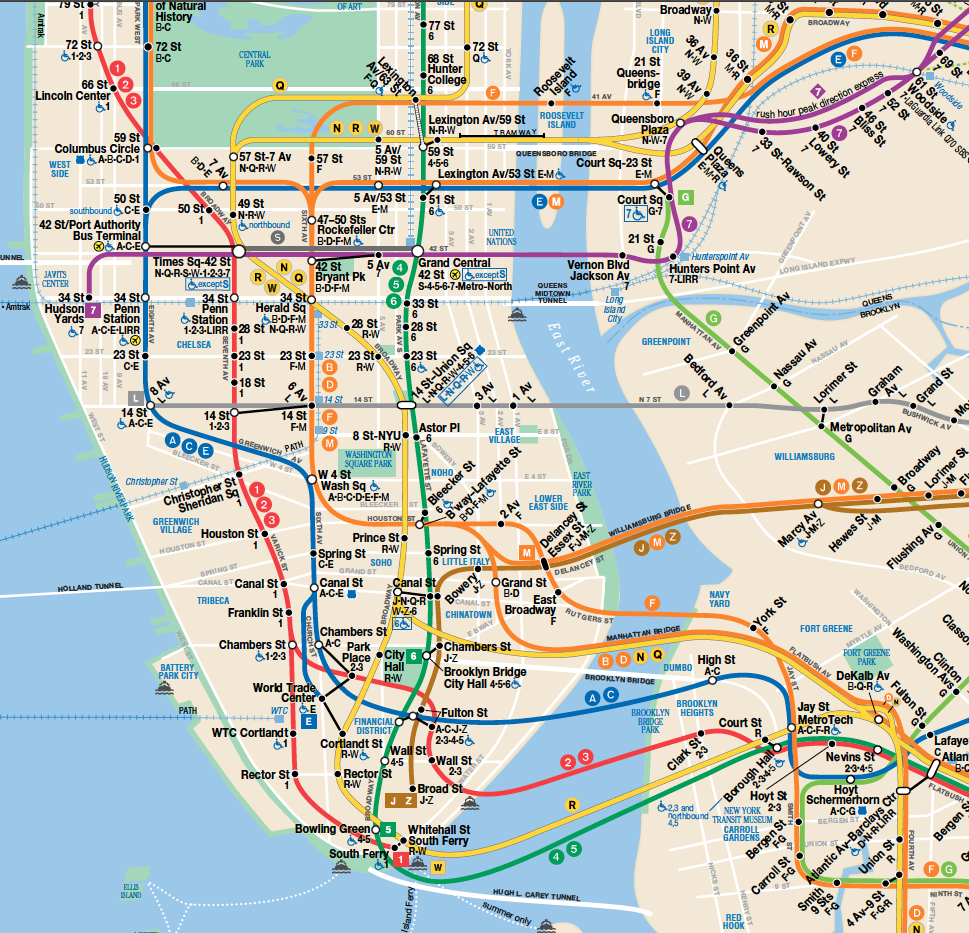 NYC Subway-kaart gevonden op de officiële NYC Subway-site MTA